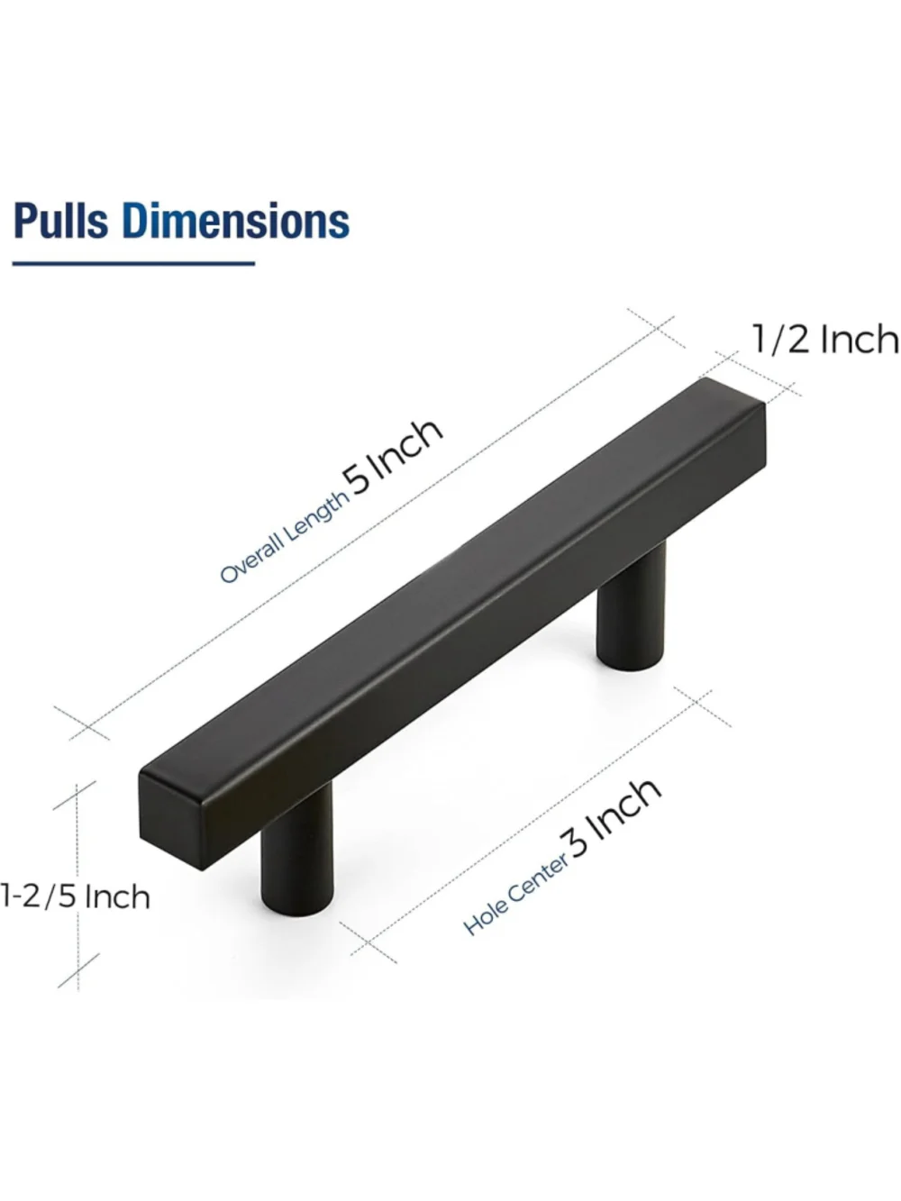 Matte Black Pulls Cabinet Square Handles 3 Inch - 5 Inch Overall Length,